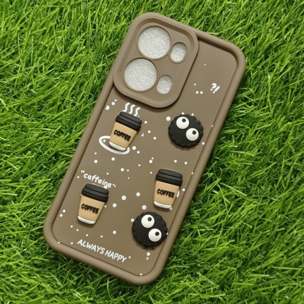 Oppo Reno 13 Pro Silicone Stylish Coffee Faces Back Cover - Image 6