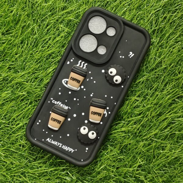 Oppo Reno 13 Silicone Stylish Coffee Faces Back Cover - Image 6