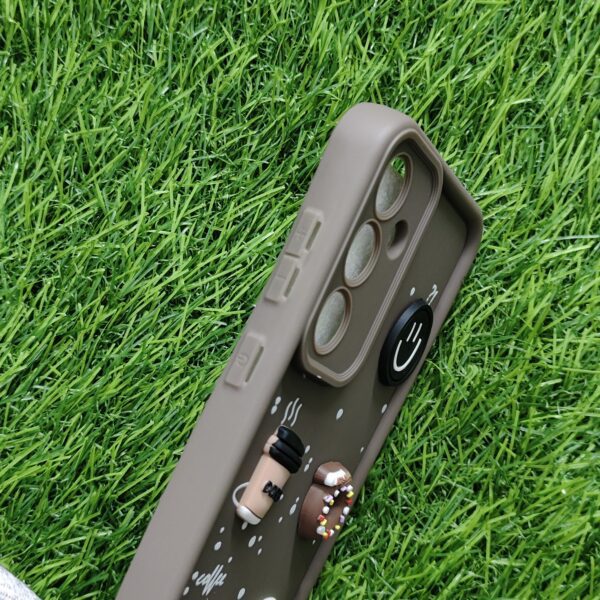 Samsung S24 FE Silicone Stylish Coffee Faces Back Cover - Image 3