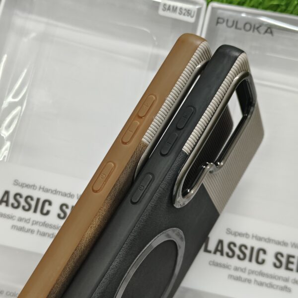 Samsung S25 Ultra Original Puloka Leather Finish Back Cover With Strips - Image 3