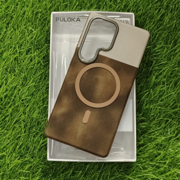 Samsung S25 Ultra Original Puloka Leather Finish Back Cover With Strips - Image 8
