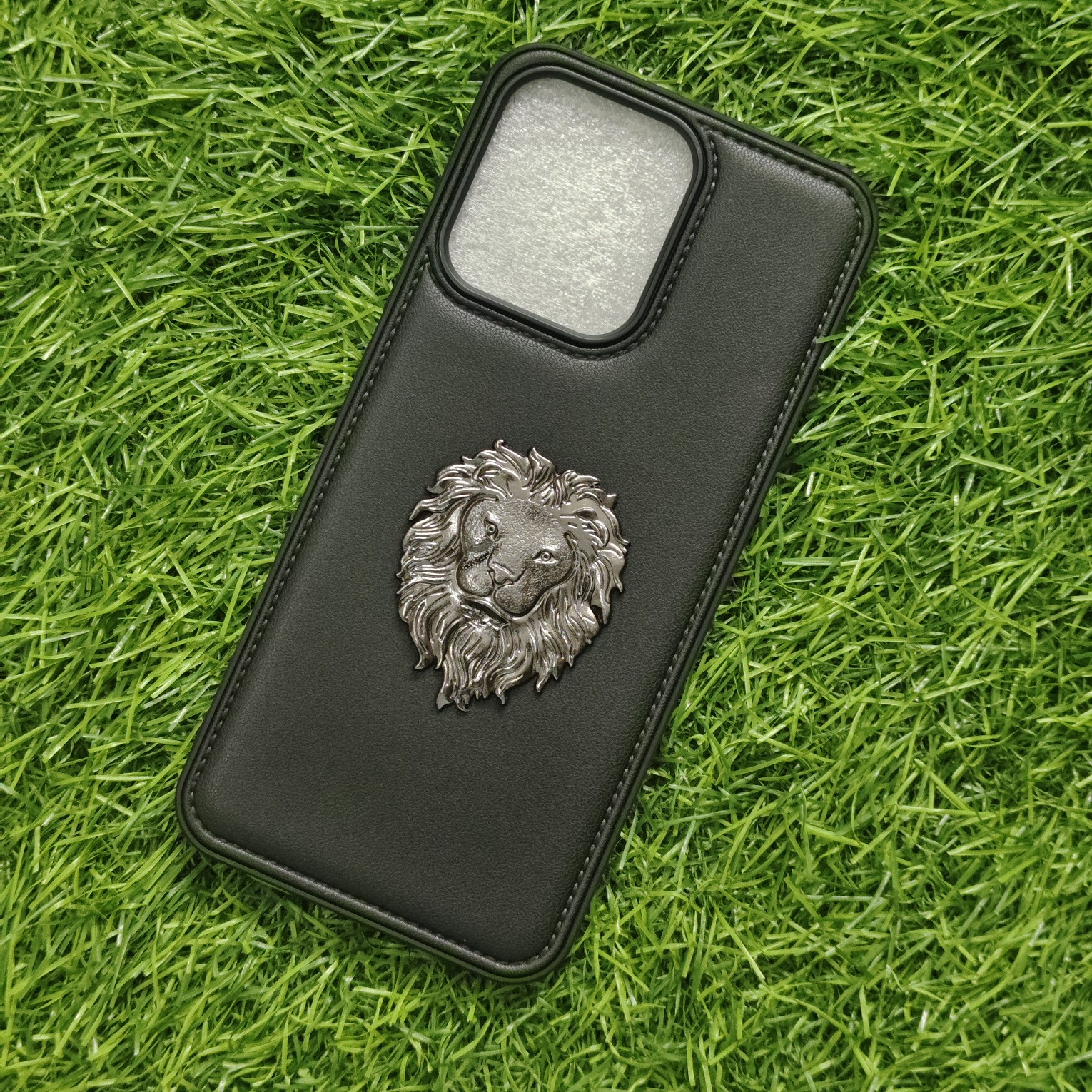 Oppo Reno 14 Premium Puffer Leather Finish Back Cover With Metal Lion Logo