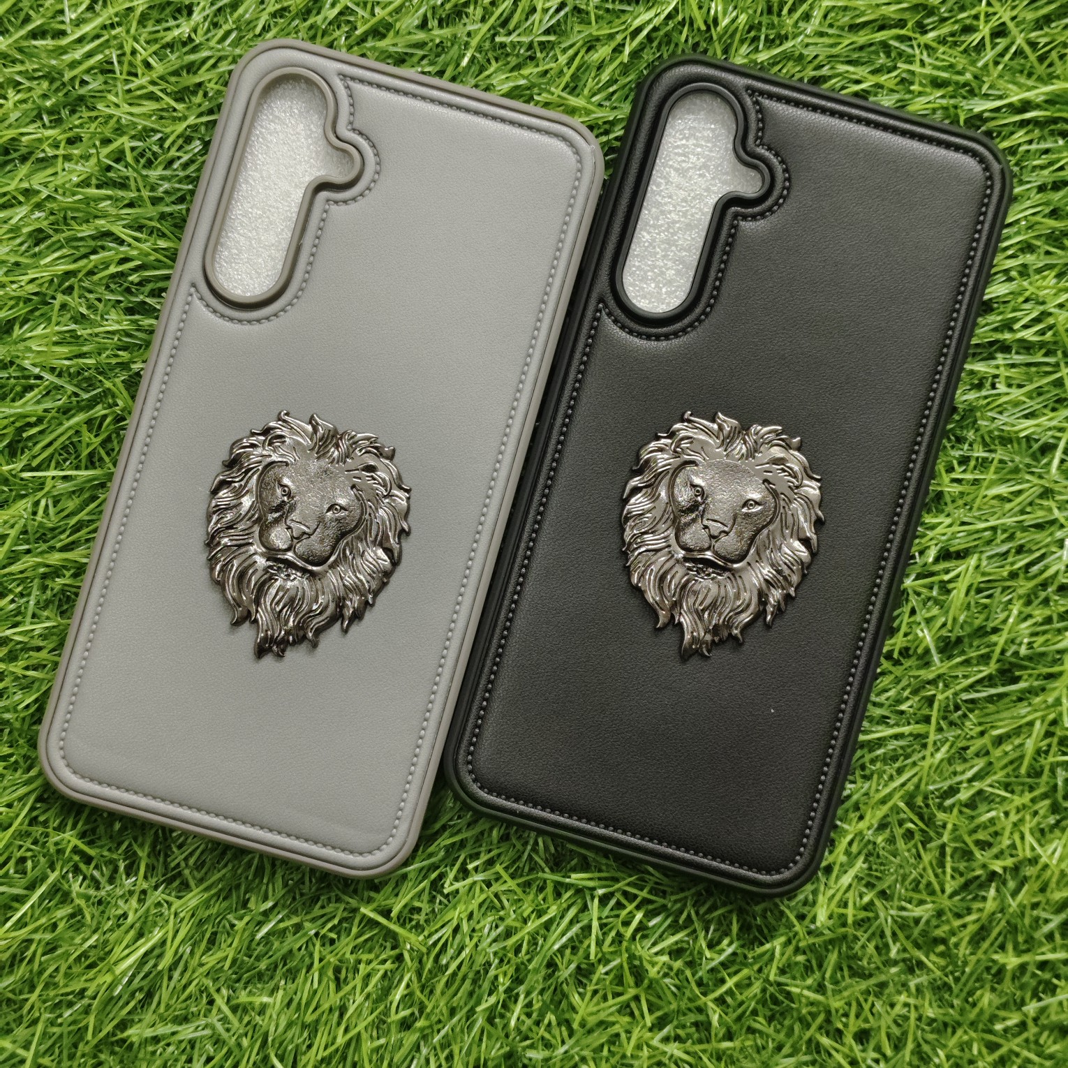 Samsung Galaxy S23 FE Premium Puffer Leather Finish Back Cover With Metal Lion Logo - Image 3