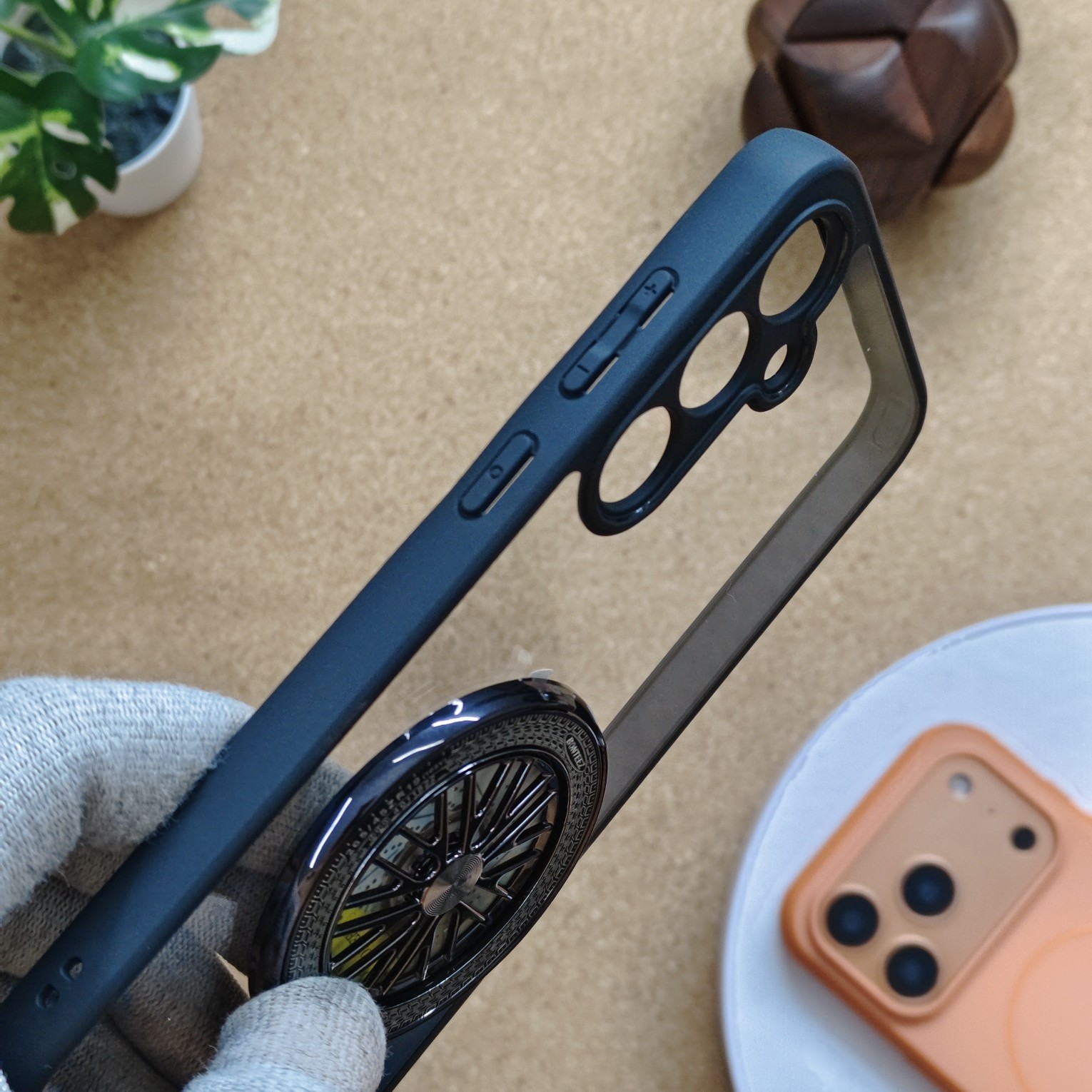 Samsung Galaxy A55 Premium Transparent Doyers Back Cover With Wheel Magsafe Stand - Image 3