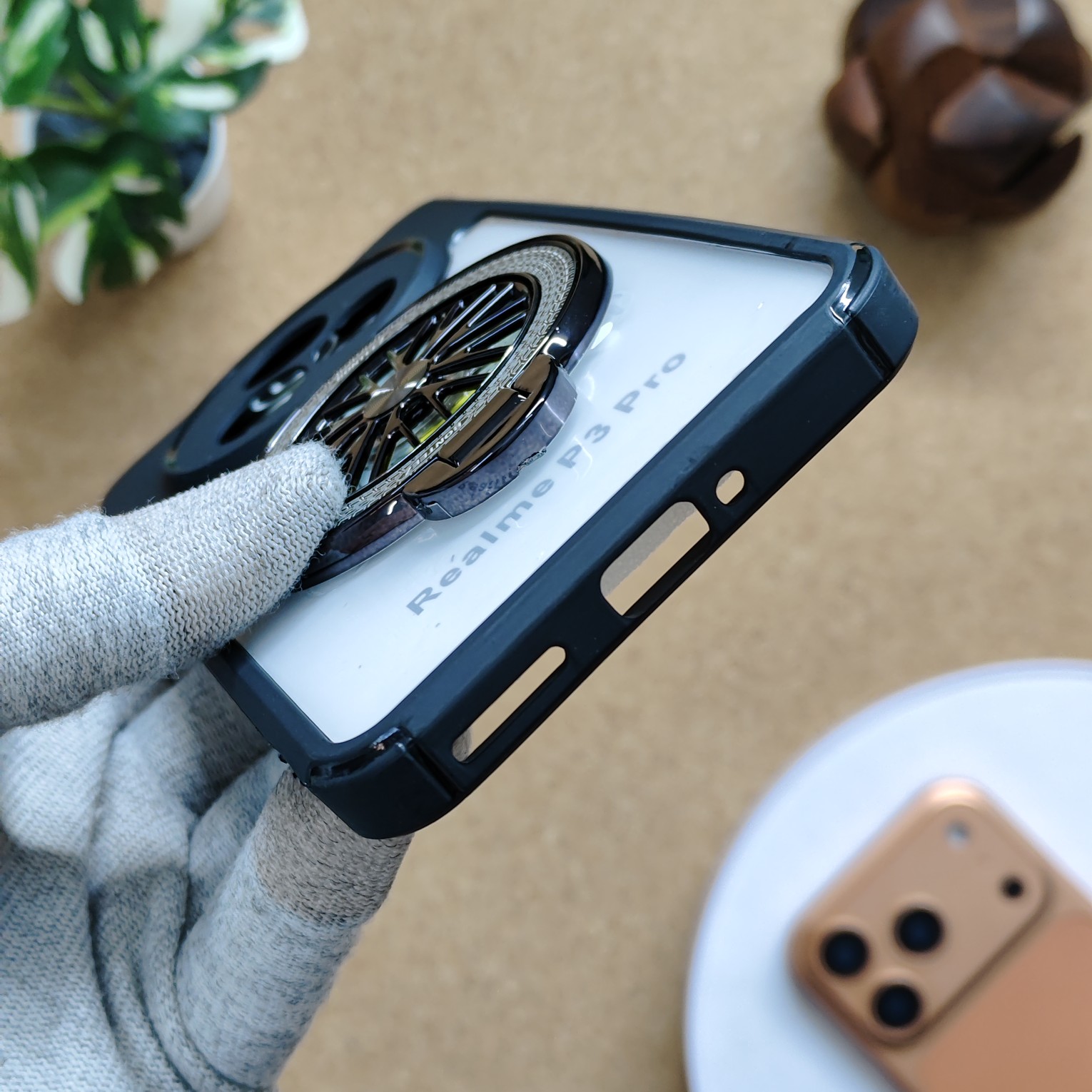 Realme P3 Pro Premium Transparent Doyers Back Cover With Wheel Magsafe Stand - Image 4
