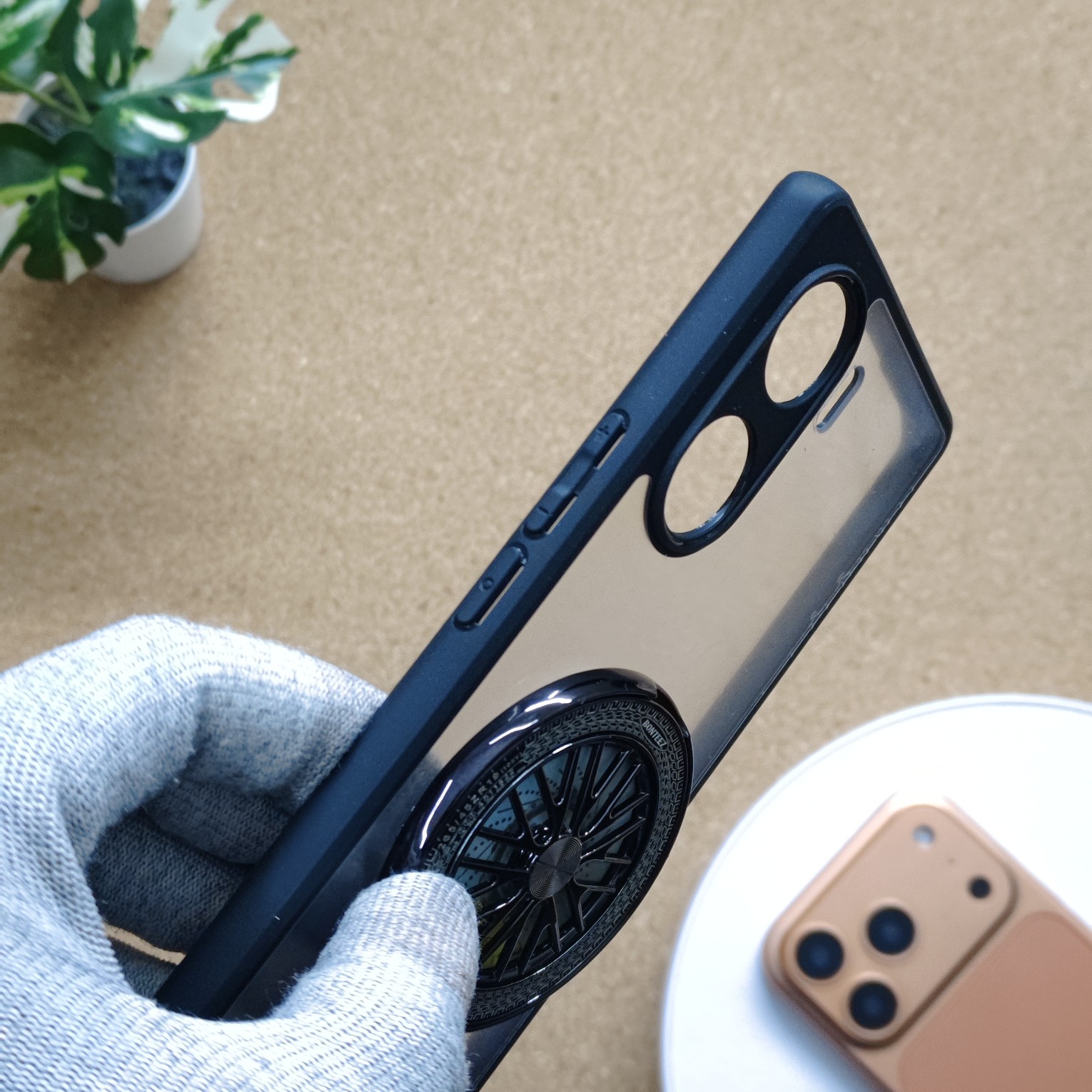 Vivo V29E Premium Transparent Doyers Back Cover With Wheel Magsafe Stand - Image 3