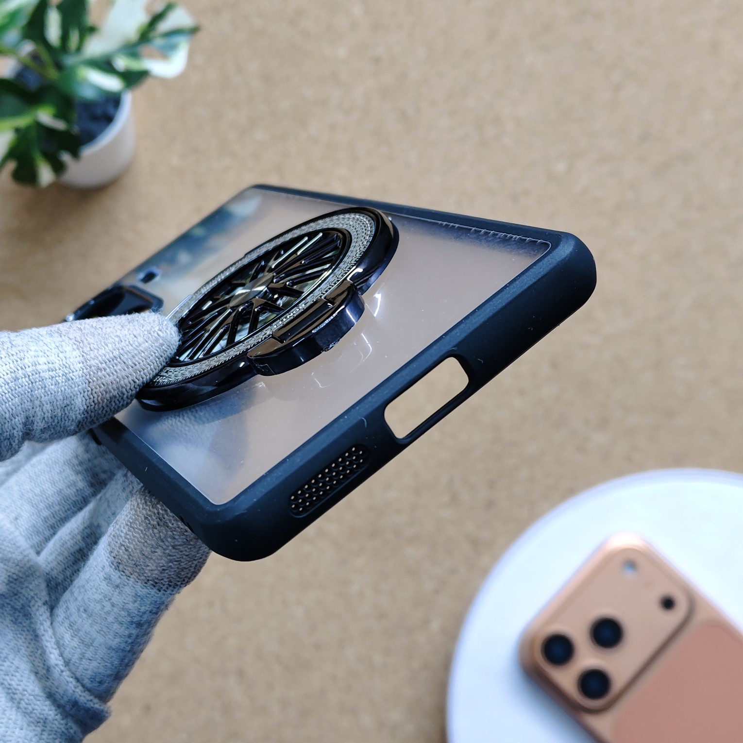 Vivo V29E Premium Transparent Doyers Back Cover With Wheel Magsafe Stand - Image 4