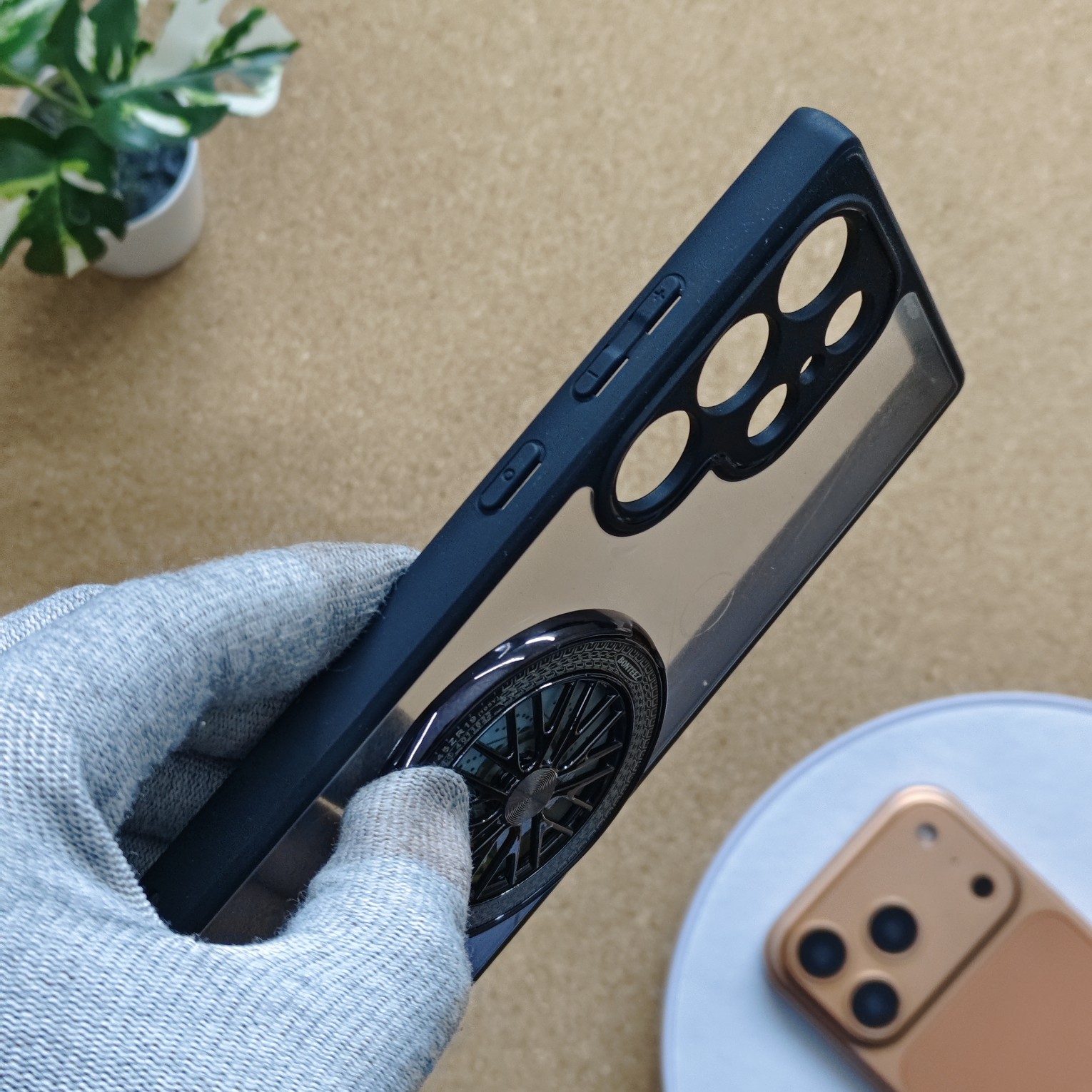 Samsung Galaxy S24 Ultra Premium Transparent Doyers Back Cover With Wheel Magsafe Stand - Image 3