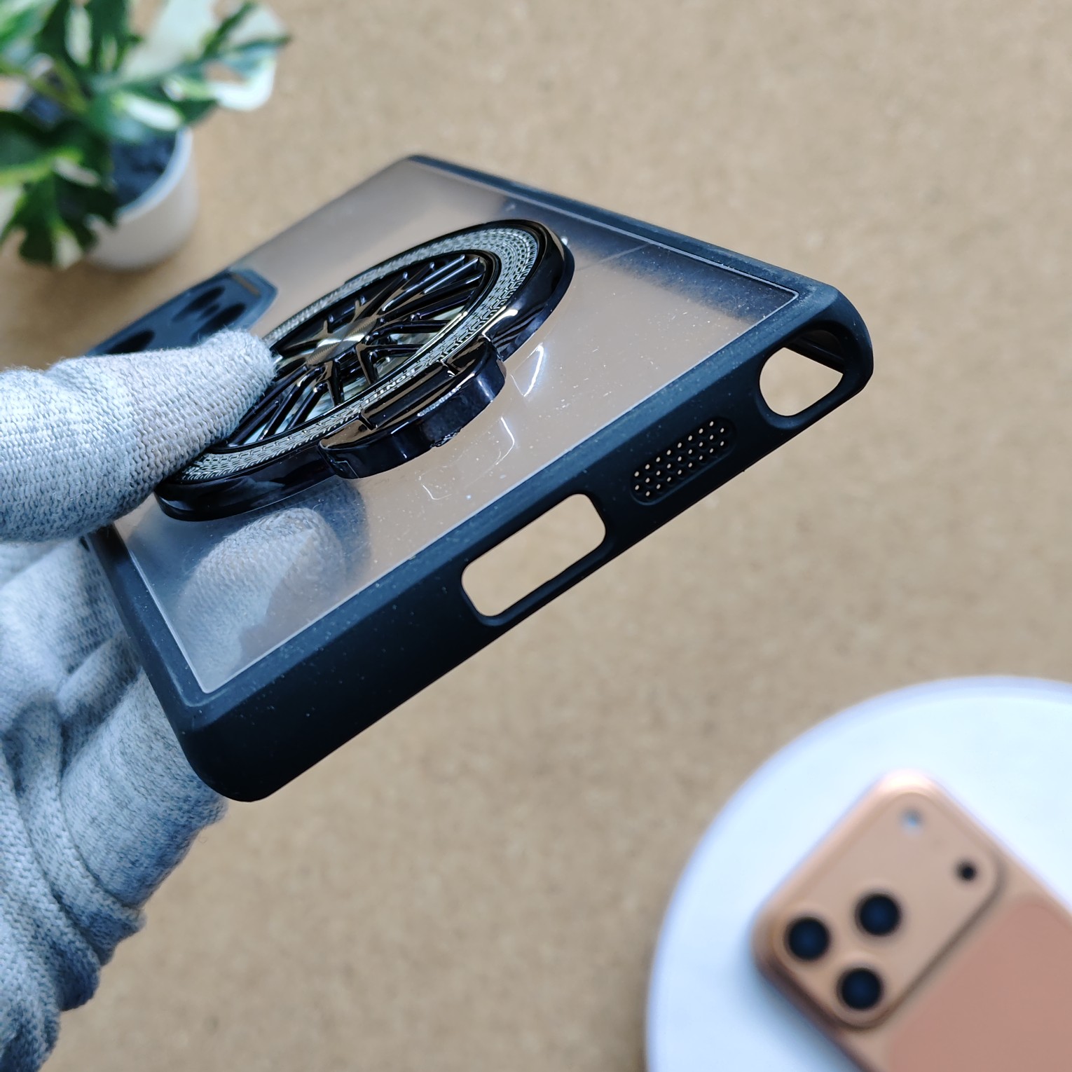 Samsung Galaxy S24 Ultra Premium Transparent Doyers Back Cover With Wheel Magsafe Stand - Image 4