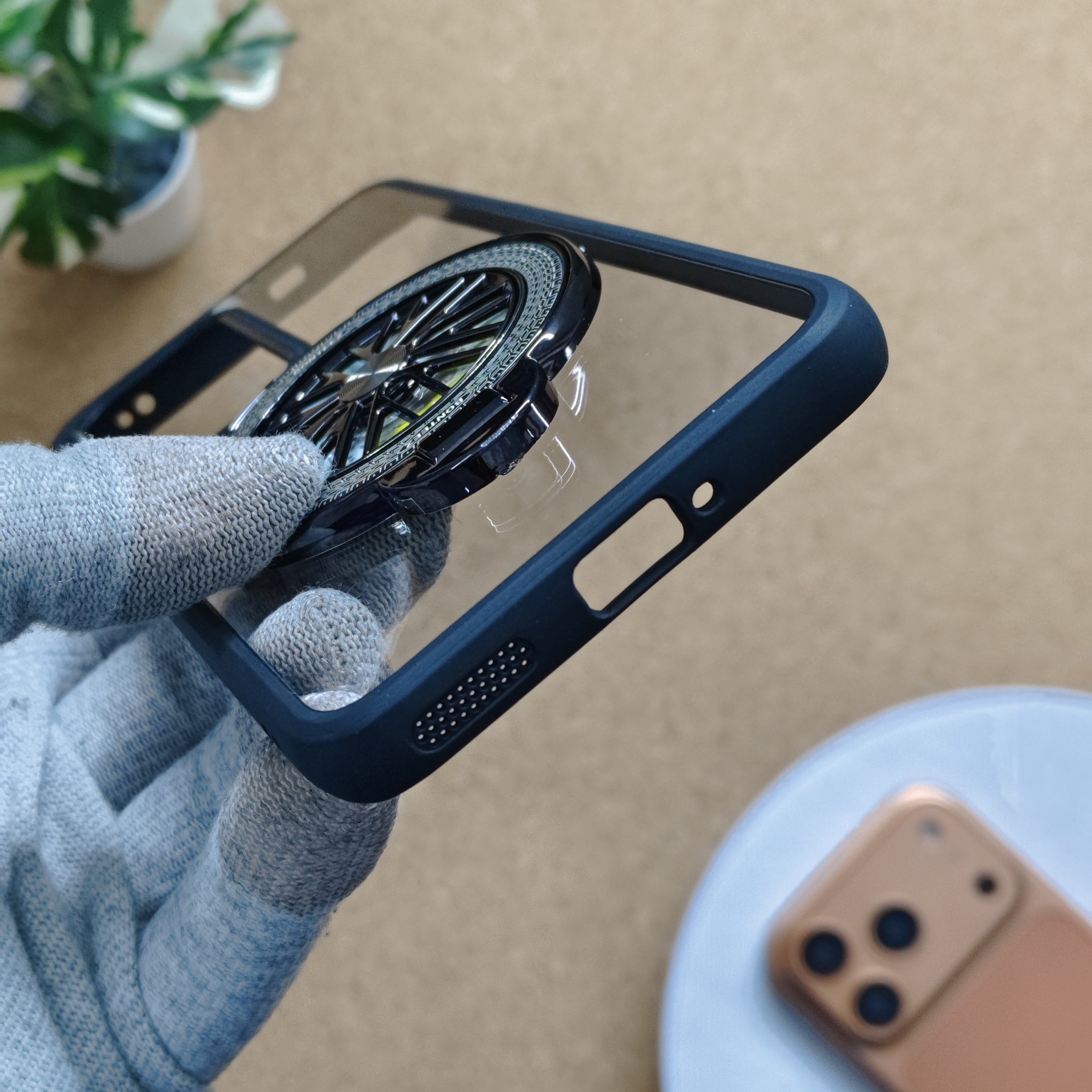 Oppo Reno 12 Premium Transparent Doyers Back Cover With Wheel Magsafe Stand - Image 4