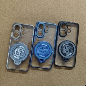 Vivo X200 FE Stylish Transparent Chrome PC Hard Back Cover With Glitter Dollar Stand