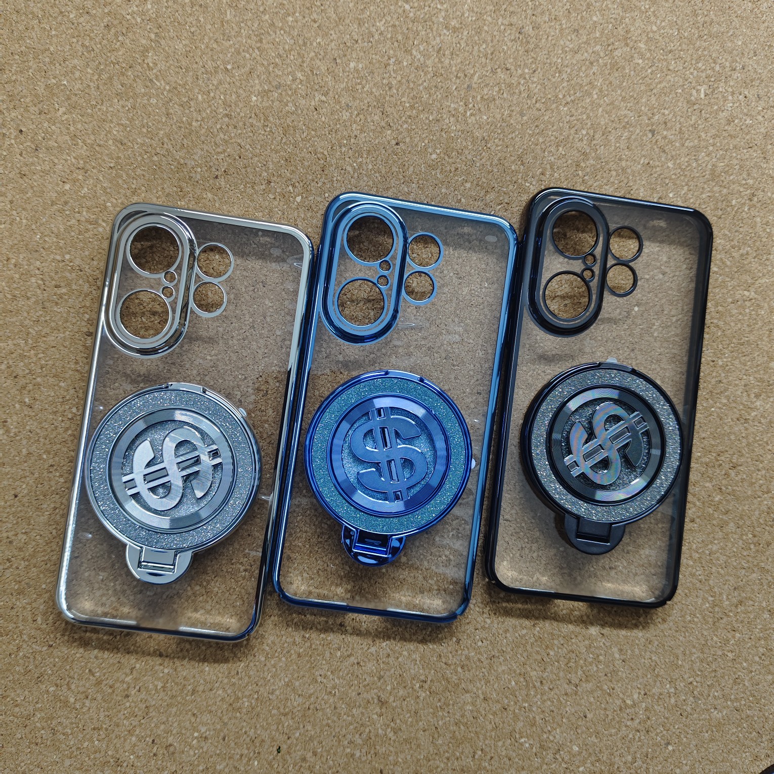 Vivo X200 FE Stylish Transparent Chrome PC Hard Back Cover With Glitter Dollar Stand