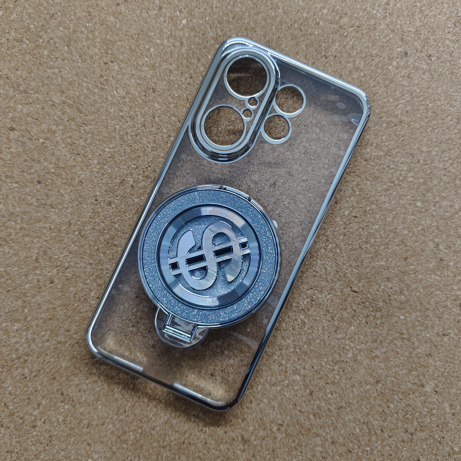 Vivo X200 FE Stylish Transparent Chrome PC Hard Back Cover With Glitter Dollar Stand