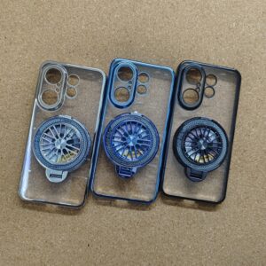 Vivo X200 FE Stylish Transparent Chrome PC Hard Back Cover With Wheel Magsafe Stand