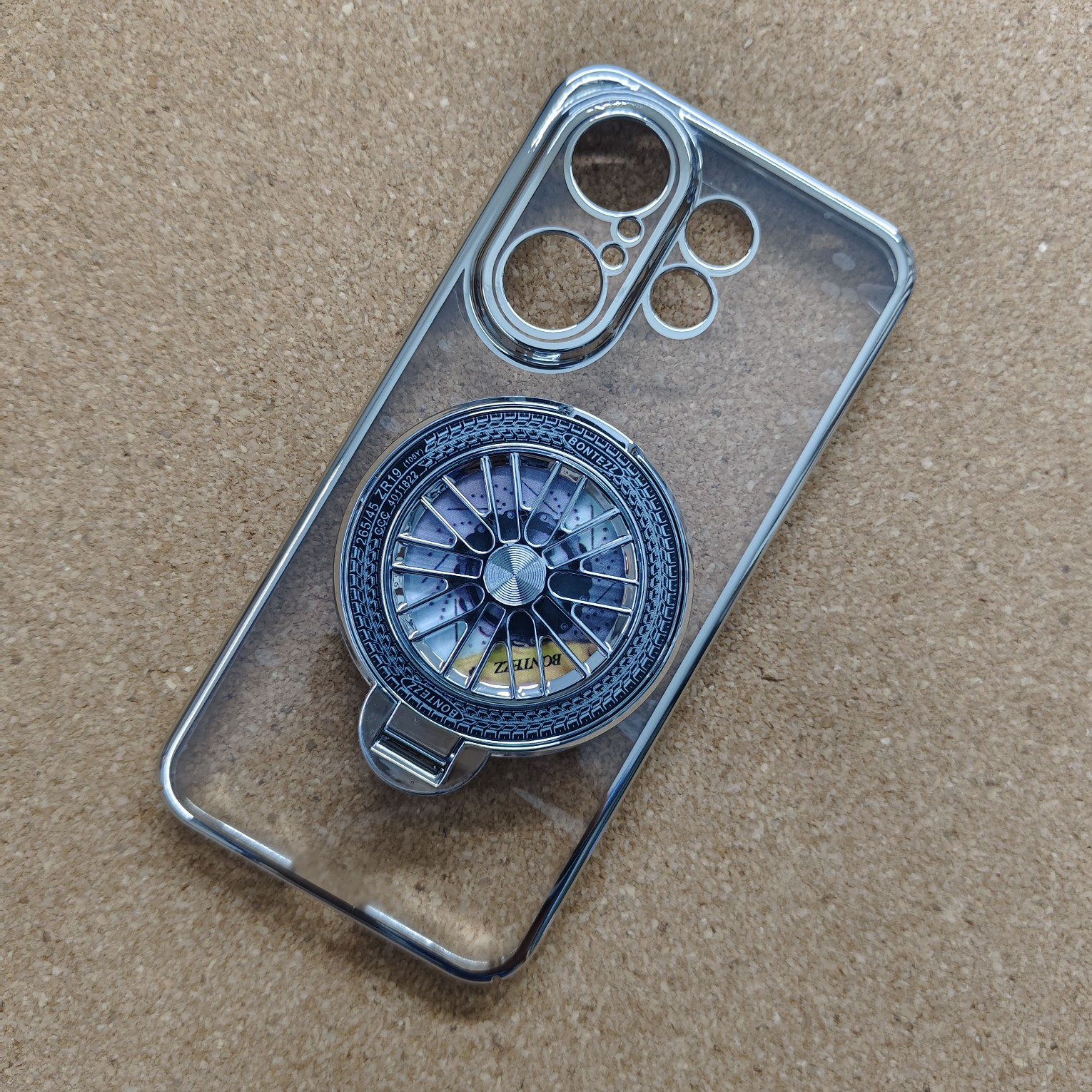 Vivo X200 FE Stylish Transparent Chrome PC Hard Back Cover With Wheel Magsafe Stand