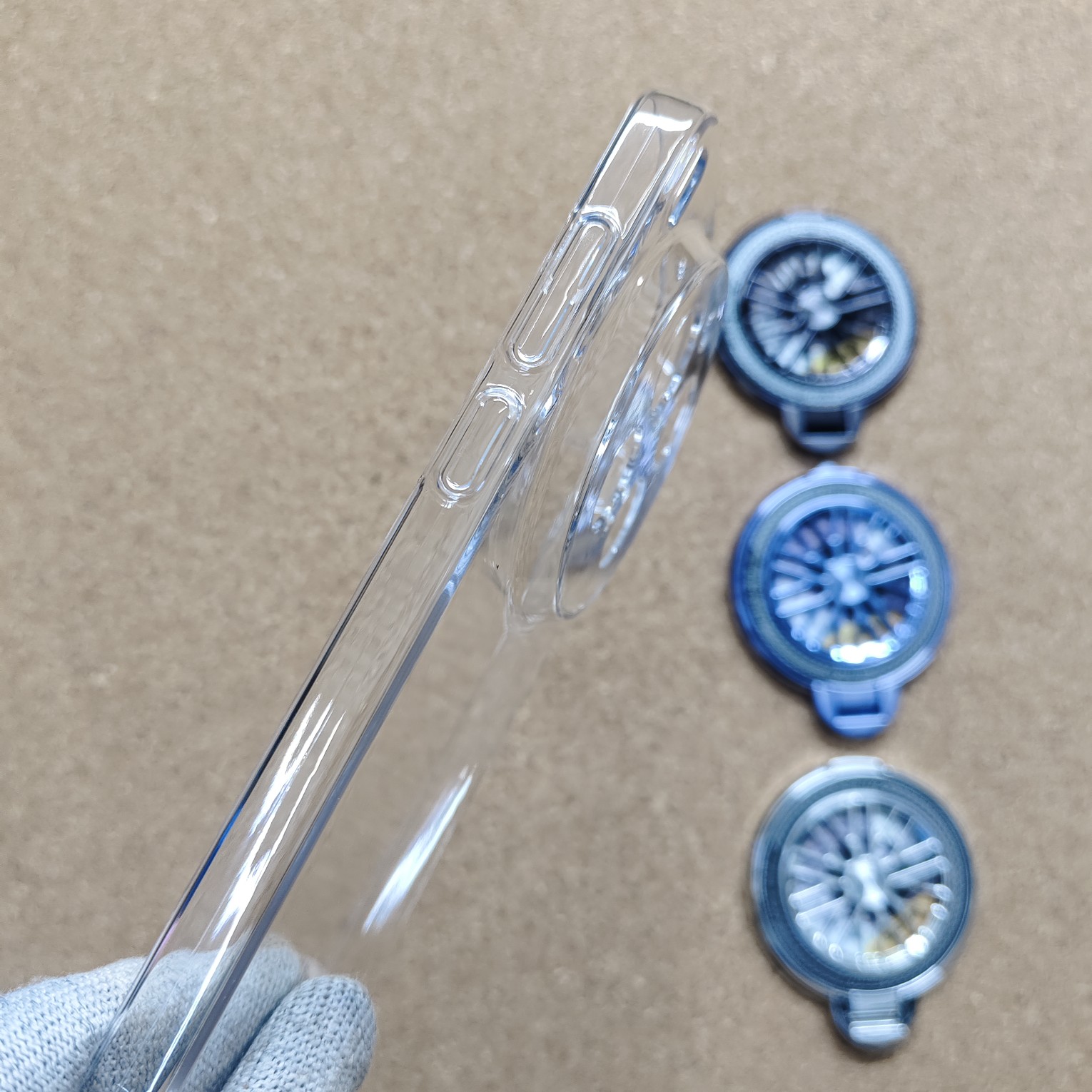 Vivo X300 Pro Transparent Crystal PC Hard Back Cover With Wheel Magsafe Stand - Image 3